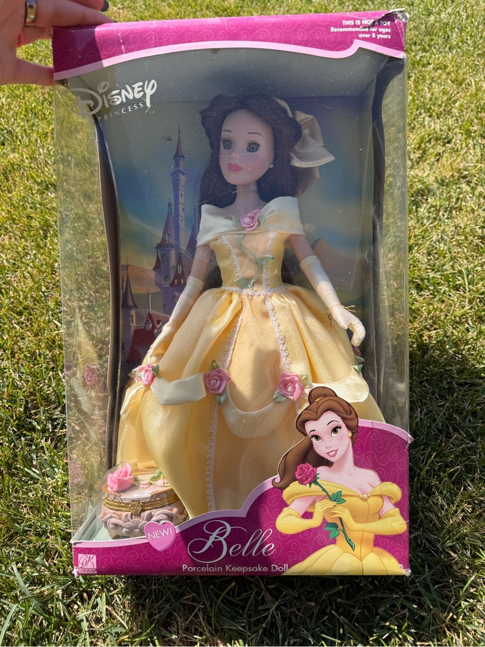 Disney Belle Porcelain Doll in Yellow Gown with Pink Rose Accents